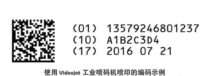 Data Matrix方码与01、10、17编号后的字符示例