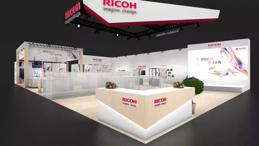 RICOH标志展台、接待台与展示区域成效图