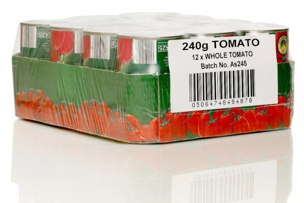 带240g TOMATO、批号与条码标签的整组罐装包装