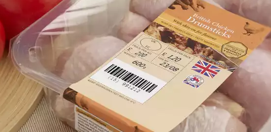鸡腿包装标签上的日期、沉量与条码
