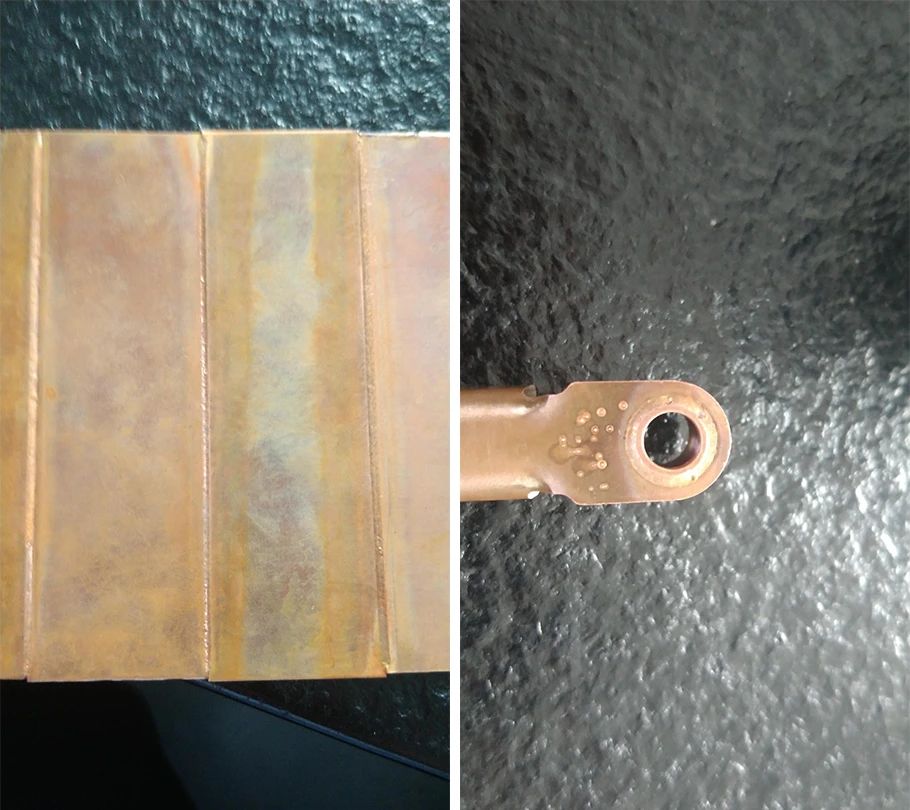 金色片材与带圆孔端部的表表近照