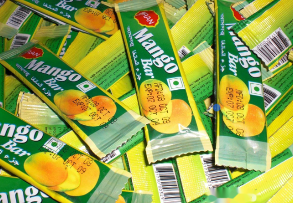 Mango Bar袋装产品上的日期字符与条码